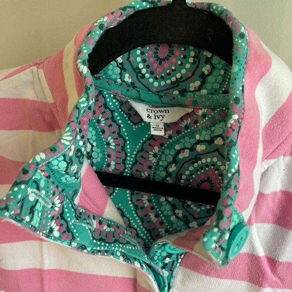 Crown & Ivy Pink and White Striped Pullover with Buttons - Picture 2 of 3